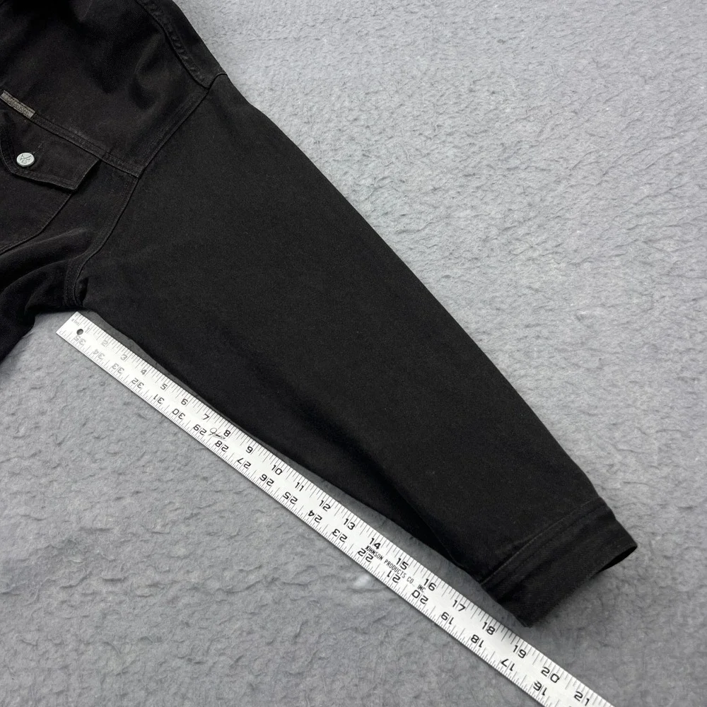 VTG Calvin‎ Klein Jean Jacket Men's Large Black Denim Trucker Hand Pockets USA